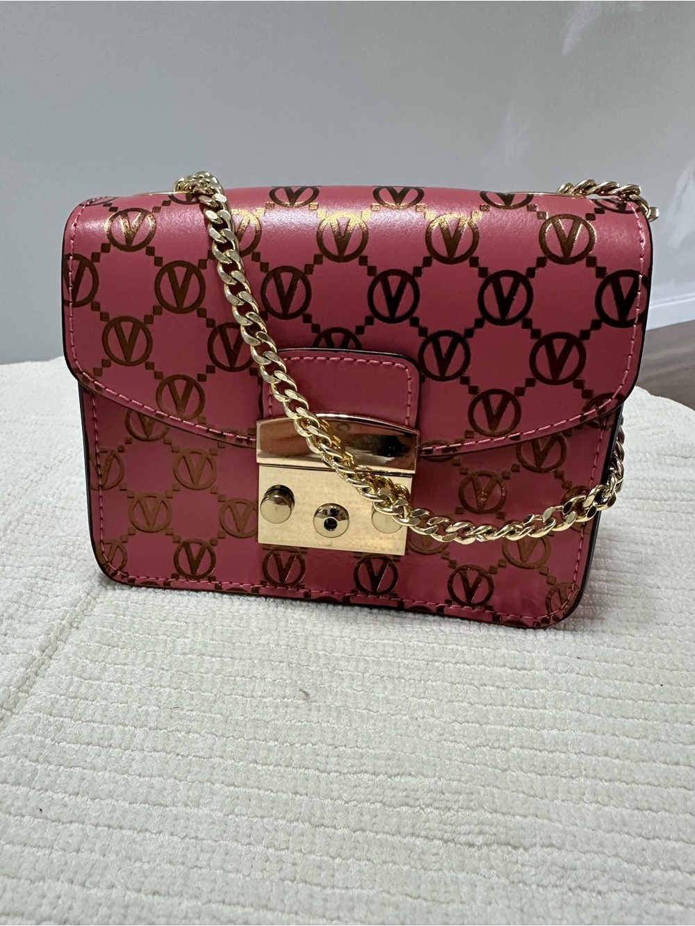 Valentino Pink Logo-Print Chain Crossbody